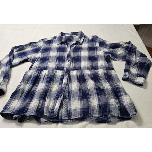 Vanilla Star Women's Plaid Button-Down Peplum Shirt Sz XL Soft Comfortable Style - Picture 3 of 9